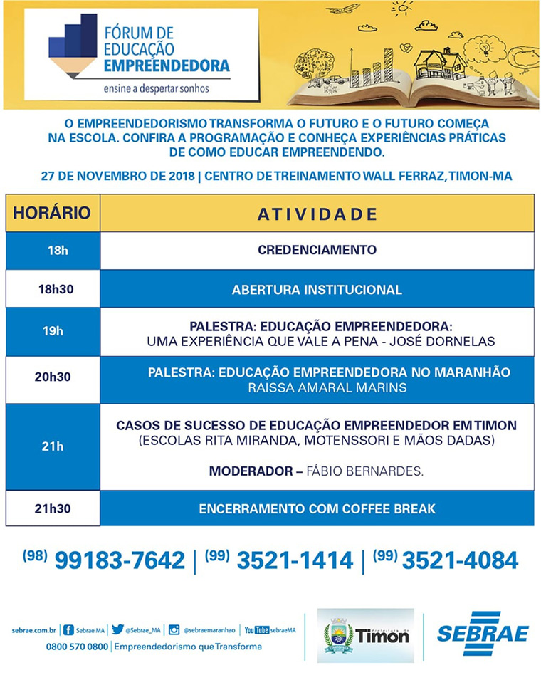 Prefeitura e SEBRAE promoverão Fórum Estadual de Educação Empreendedora em Timon 2