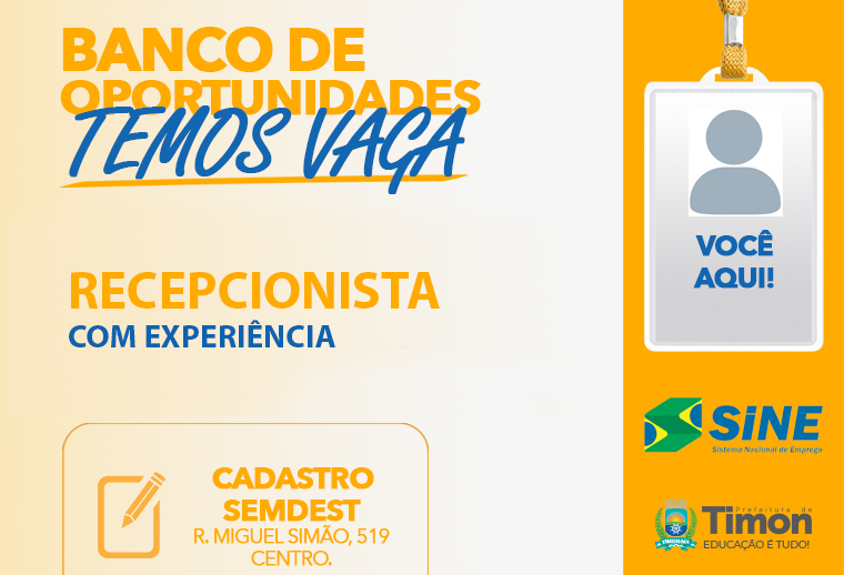 VAGA RECEPCIONISTA
