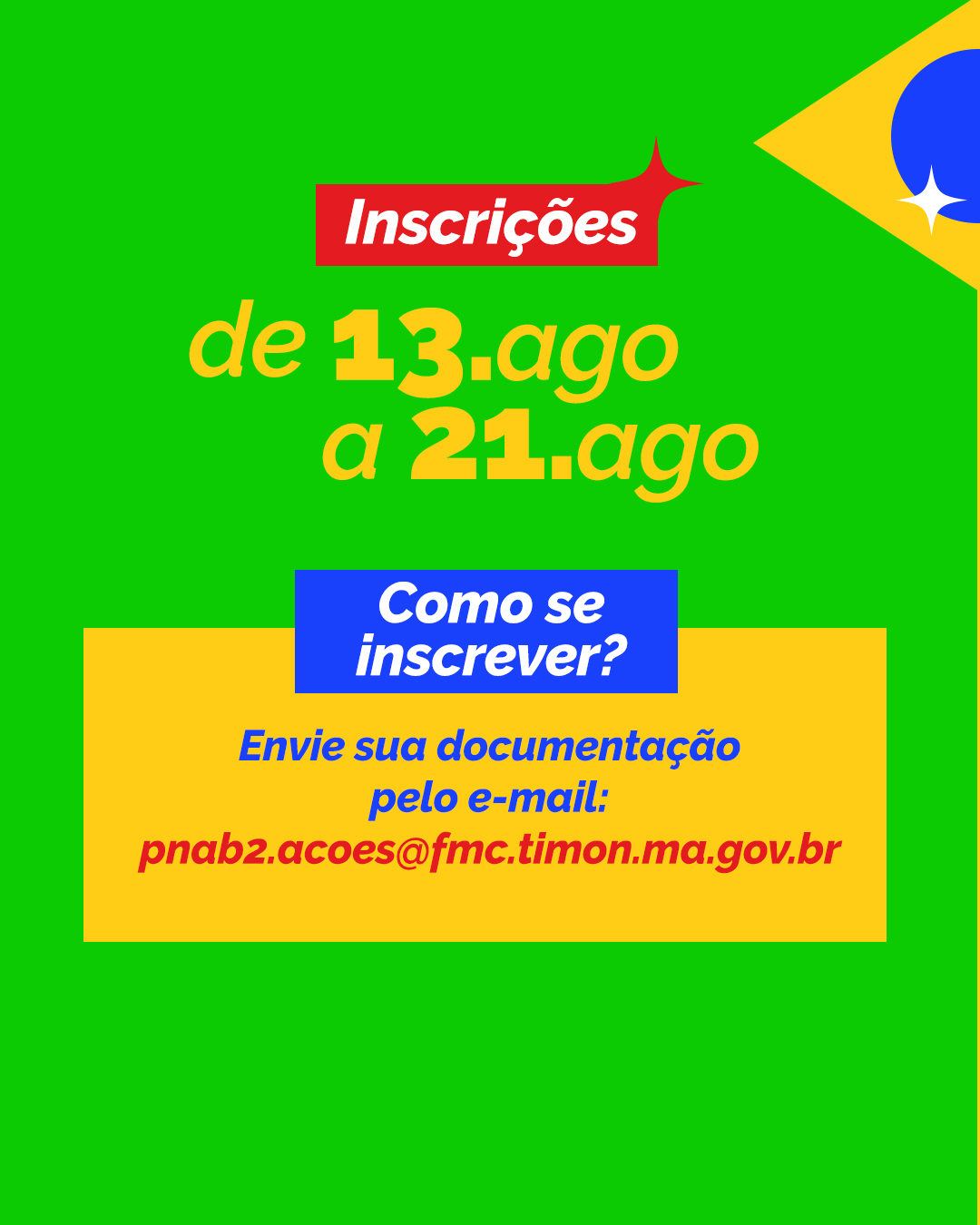 Inscrições de 13 a 21 de agosto, com envio da documentação por e-mail